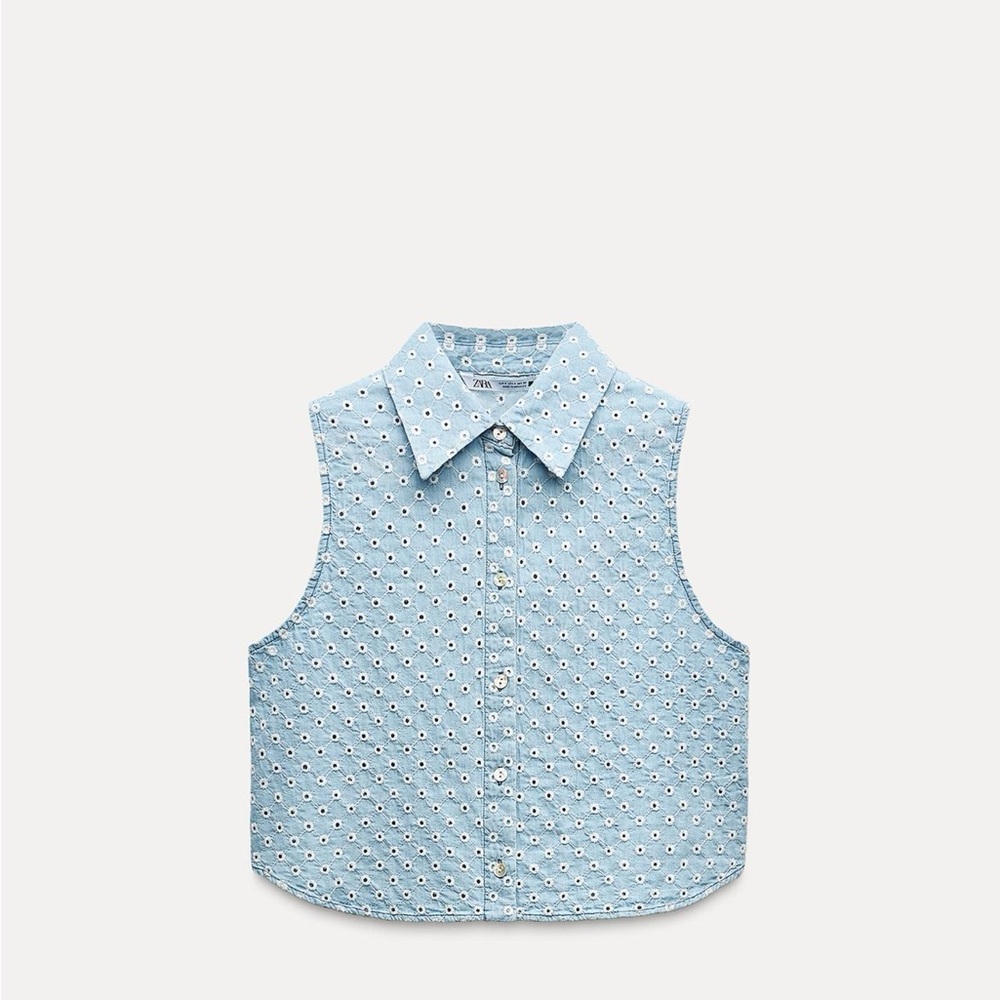 Zara Light Blue Sleeveless Button Down Shirt
